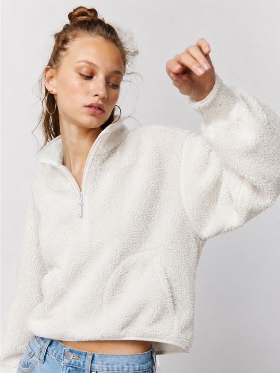 Old Navy Tops - Old Navy Cloud 94 Sherpa Quarter Zip Pullover White Cozy Fleece Medium